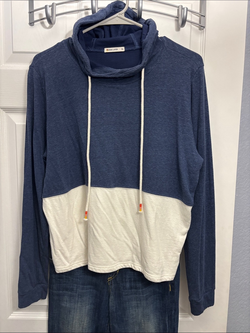 Marine Layer Navy and Cream Hoodie